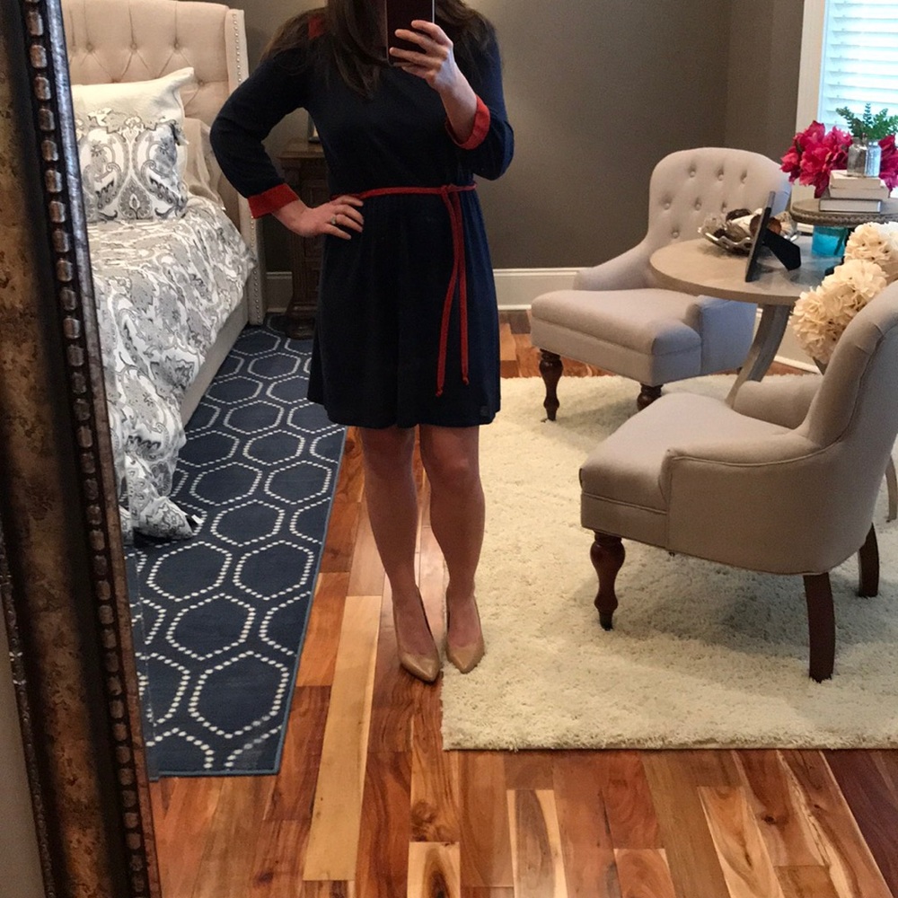 🍁🍂🌻Navy and Orange Simple Dress